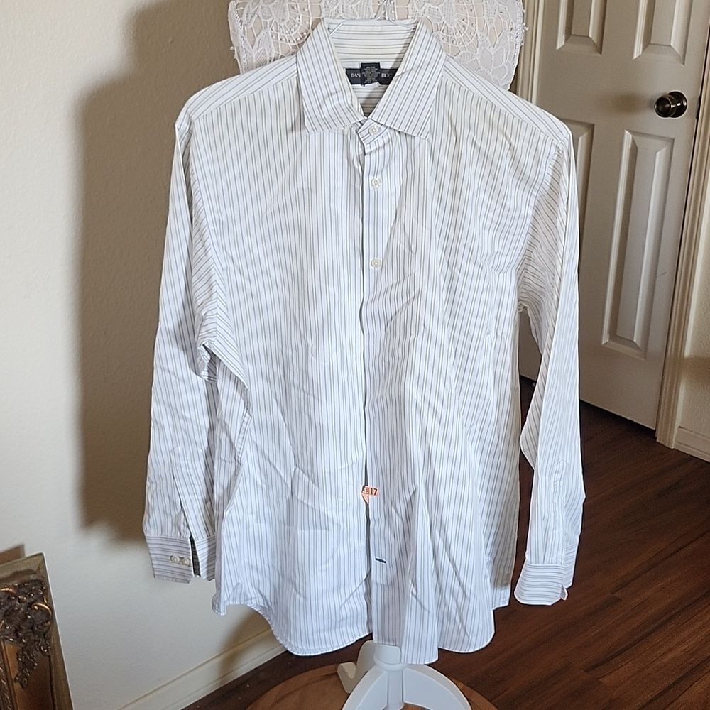 Banana Republic Button Down Dress Corporate Preppy Pin Striped Shirt Size Large